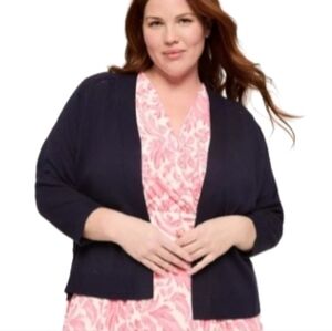 NWT Lane Bryant Navy Blue Open Front Cardigan Size 22/24 3/4 Sleeves Pointelle